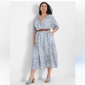 Lane Bryant Puff-Sleeve Tuck-Detail Midi Dress, Size 16